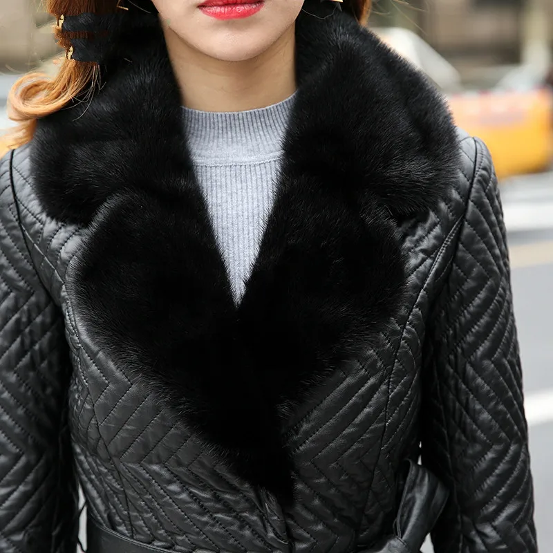 AYUNSUE Real Sheepskin Coat Female Mink Fur Collar Down Jackets Winter Jacket Women Genuine Leather Chaqueta Mujer MY3959 | Женская