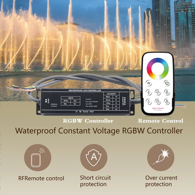 DC 12V 24V Waterproof Constant Voltage led Controller 5A x 4CH IP67 + Touch Remote Control Set For RGB RGBW led strip lights
DC 12V 24V Waterproof Constant Voltage led Controller 5A x 4CH IP67 + Touch Remote Control Set For RGB RGBW led strip lights