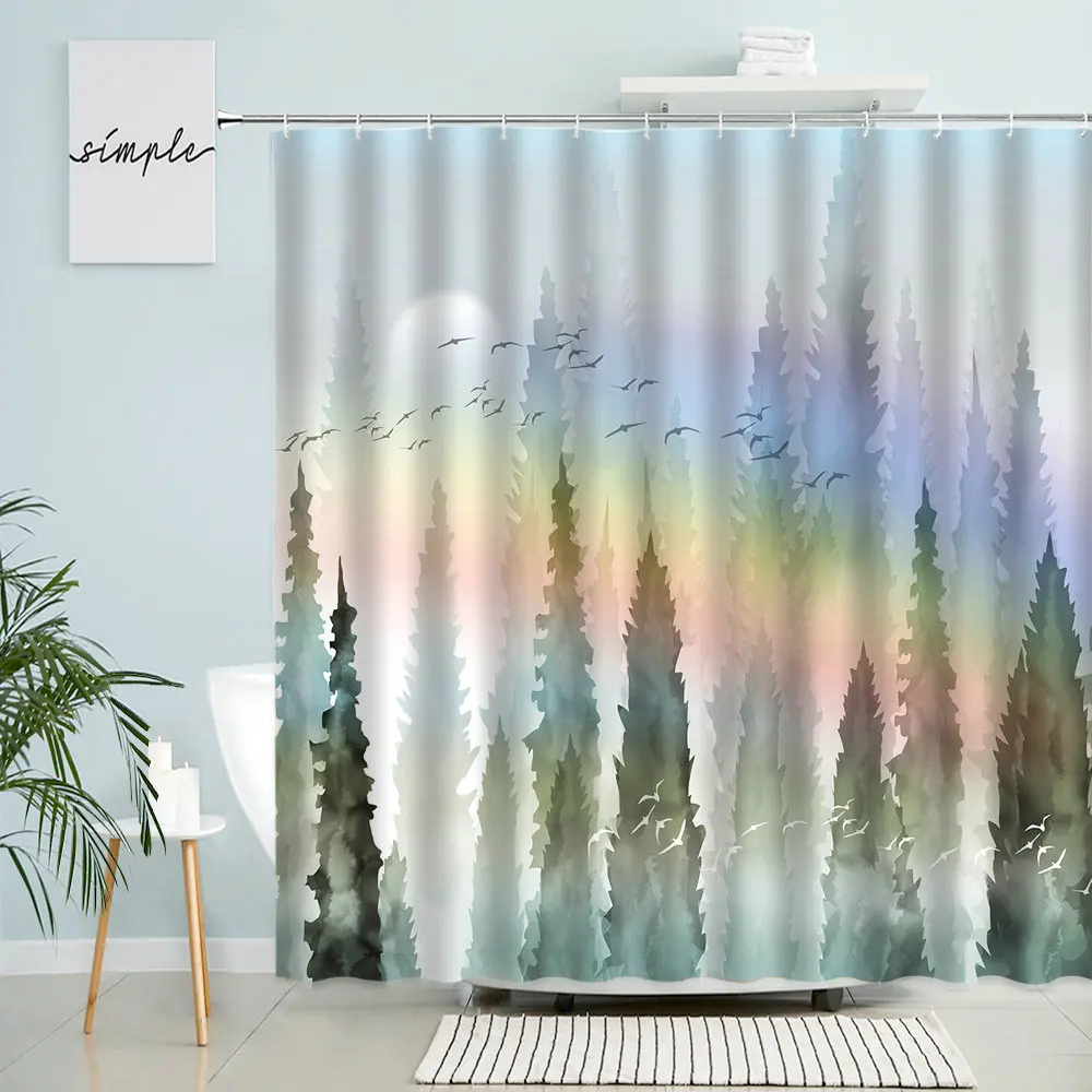 Forest Scenery Shower Curtain Rainbow Bird Landscape Watercolor Painting Bathroom Decor Waterproof Polyester Screen With Hooks
Forest Scenery Shower Curtain Rainbow Bird Landscape Watercolor Painting Bathroom Decor Waterproof Polyester Screen With Hooks
