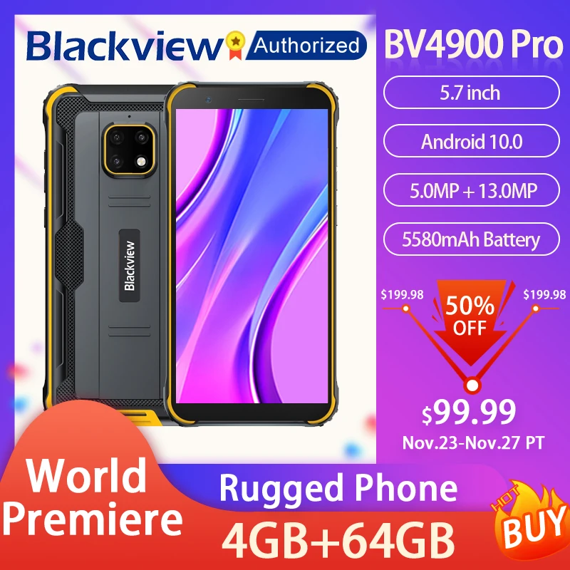 

Blackview BV4900 Pro IP68 Waterproof Rugged Smartphone 5.7'' Screen Android 10 Octa Core 4GB RAM 64GB ROM Mobile NFC 5580mAh