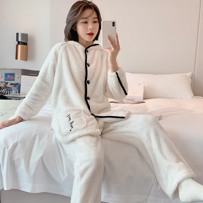 White Pink Two Piece Set Autumn Winter Soft Flannel Pajamas for Women Long Sleeve Sleepwear Pijamas Loungewear Cute Home Clothes
White Pink Two Piece Set Autumn Winter Soft Flannel Pajamas for Women Long Sleeve Sleepwear Pijamas Loungewear Cute Home Clothes