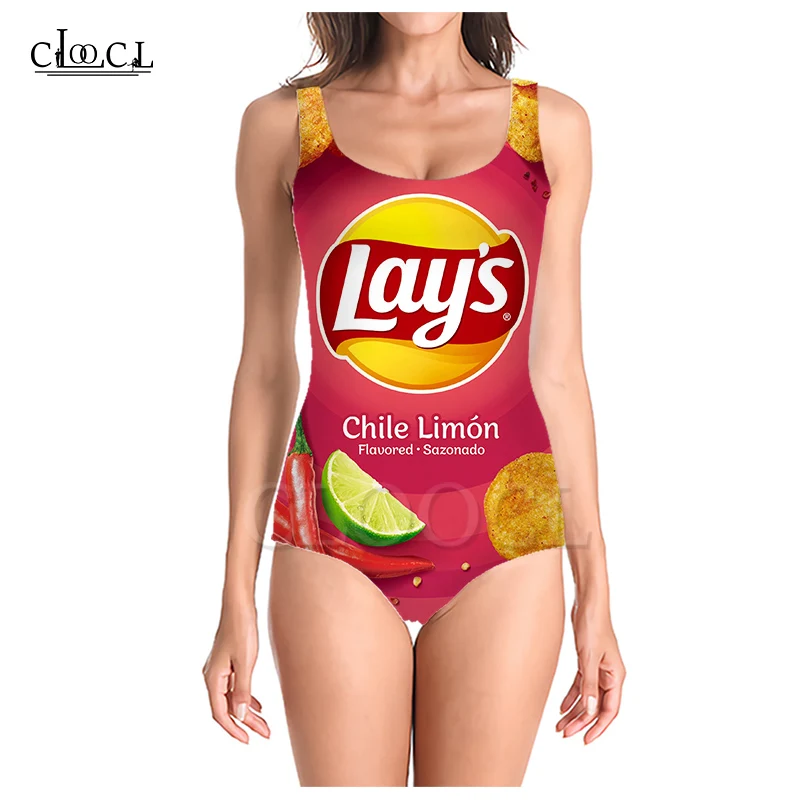 

CLOOCL Newest Fashion Delicious Potato Chips 3D Print One-piece Swimwear Women Swimming Bathing Suit Sleeveless Sexy Swimsuit