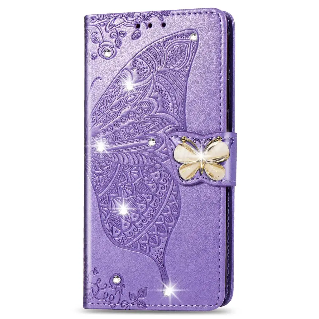Кожаный чехол с бабочкой для Huawei Honor 9X 8s 7s 8a 10i 20i 20 10 9 Lite Pro чехол-книжка со стразами