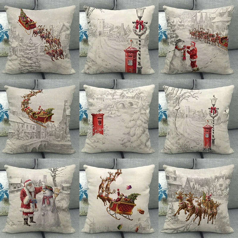 Хлопковая льняная наволочка с принтом Санта Клауса 45x45 см|cushion cover|cushion cover patternpattern