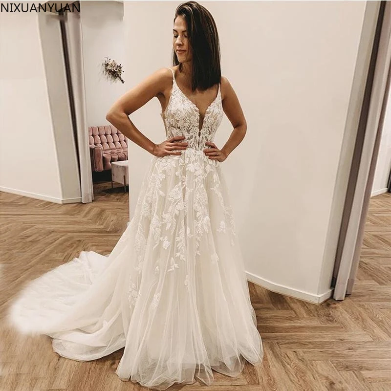 Spaghetti Strap Lace Wedding Dresses Sexy Deep V-Neck Appliques A Line Dress Backless Bridal Gowns Plus Size Vestidos De Novia
Spaghetti Strap Lace Wedding Dresses Sexy Deep V-Neck Appliques A Line Dress Backless Bridal Gowns Plus Size Vestidos De Novia