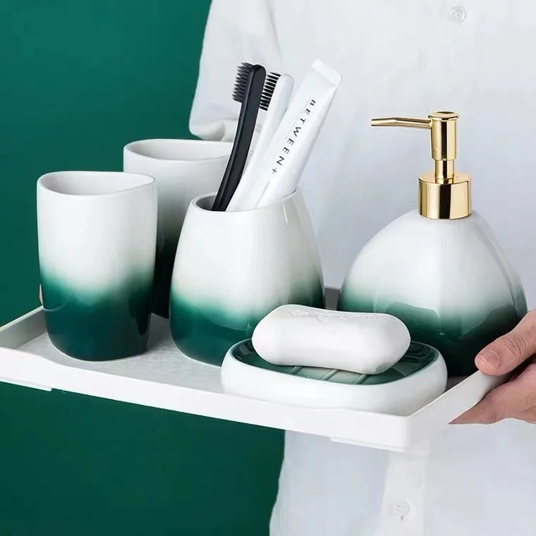 Ceramic Bathroom Six-piece Set Couple Mouthwash Cup Lotion Bottle Soap Dish Combination Bathroom Supplies Luxury Wedding Gift
Ceramic Bathroom Six-piece Set Couple Mouthwash Cup Lotion Bottle Soap Dish Combination Bathroom Supplies Luxury Wedding Gift