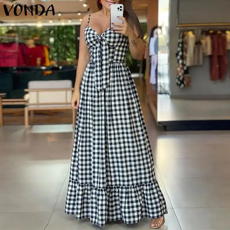 VONDA Women Vintage Sleeveless Maxi Dress Plaid Pleated Party Dresses Sexy V Neck Bohemian Vestidos Holiday Sundress Femme Robe
VONDA Women Vintage Sleeveless Maxi Dress Plaid Pleated Party Dresses Sexy V Neck Bohemian Vestidos Holiday Sundress Femme Robe