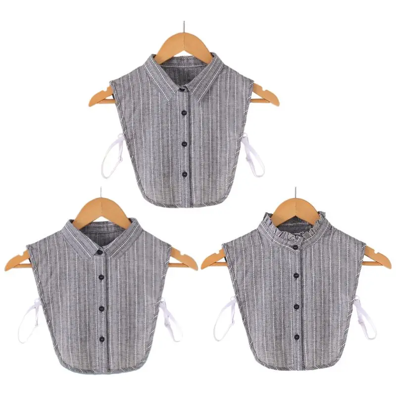 Women Autumn Gray Cotton Fake Collar Vertical Stripes Lace Pattern Button Down Decorative Detachable Half Shirt Blouse
Women Autumn Gray Cotton Fake Collar Vertical Stripes Lace Pattern Button Down Decorative Detachable Half Shirt Blouse
