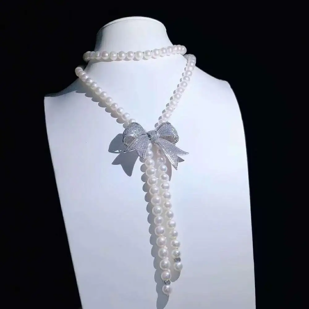 

Ожерелье с подвеской из пресноводного жемчуга, инкрустированное цирконом, диаметр 8-9 мм, 95 см