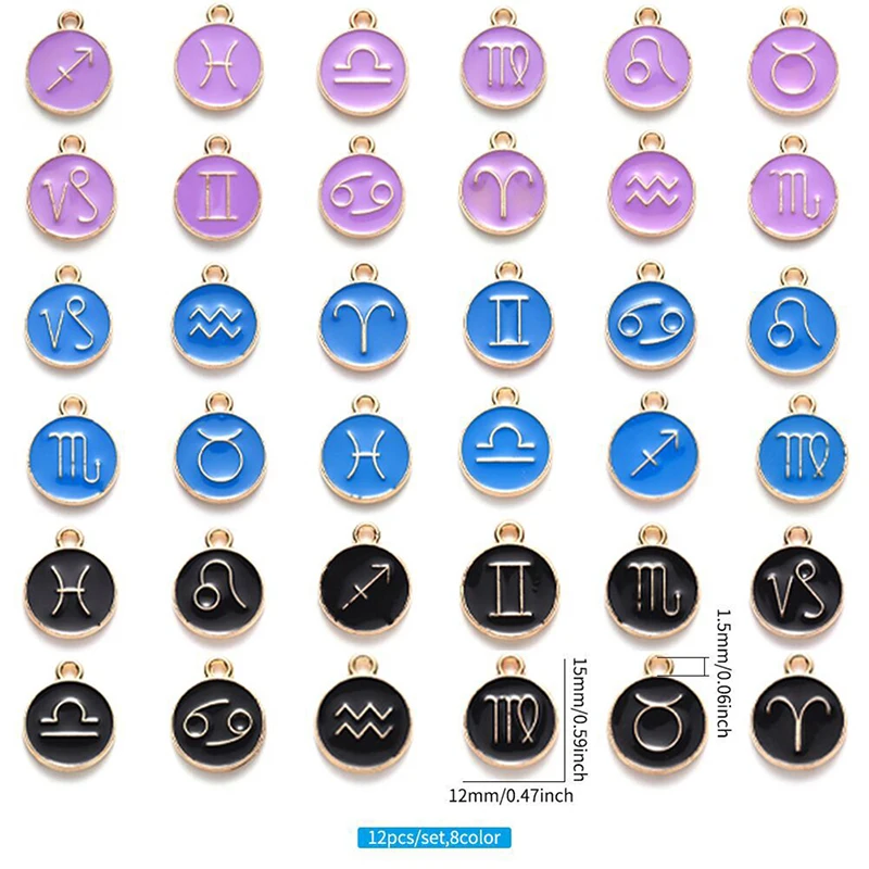 Multiple Colour (12 Pieces/Set) Metal Alloy 8 Colors Enamel Zodiac Signs Charms Pendant Diy Hand Made Jewelry Accessories
Multiple Colour (12 Pieces/Set) Metal Alloy 8 Colors Enamel Zodiac Signs Charms Pendant Diy Hand Made Jewelry Accessories