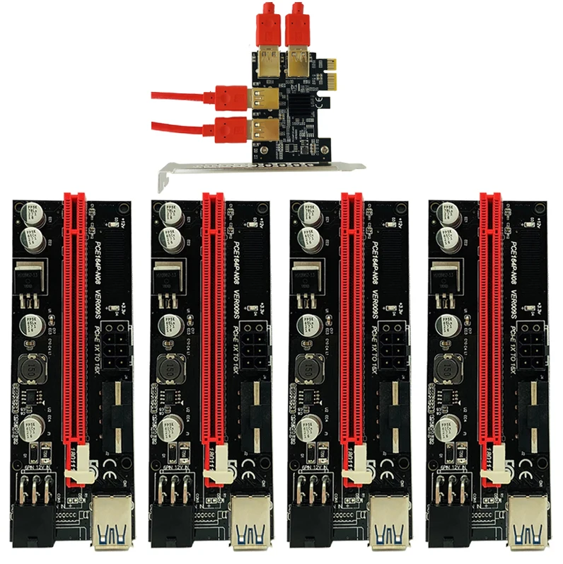 

4 шт. PCI-E Экспресс 1x до 16x Райзер 009S адаптер карты PCIE 1 на 4 слота PCIe порт множителя карты для BTC Биткоин Майнер графический процессор
