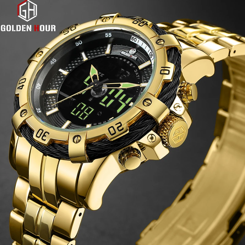 

GOLDENHOUR Fashion Luxury Full Steel Men Waterproof Military Sport Watches Men's Quartz Analog Wrist Watch Relogio Masculino