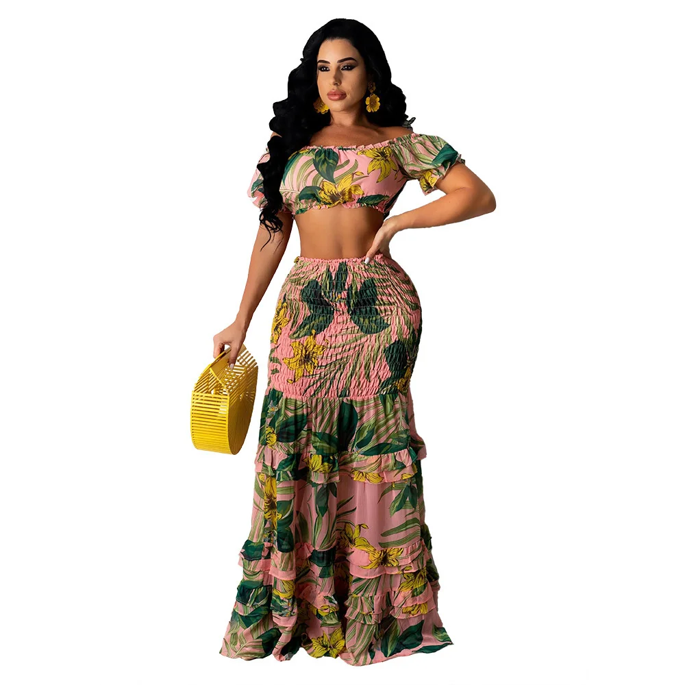 Pleated High Waisted Women Set Summer Print Two Piece Set For Women Off Shoulder Sexy Crop Top Skirt Set Club Party
Pleated High Waisted Women Set Summer Print Two Piece Set For Women Off Shoulder Sexy Crop Top Skirt Set Club Party