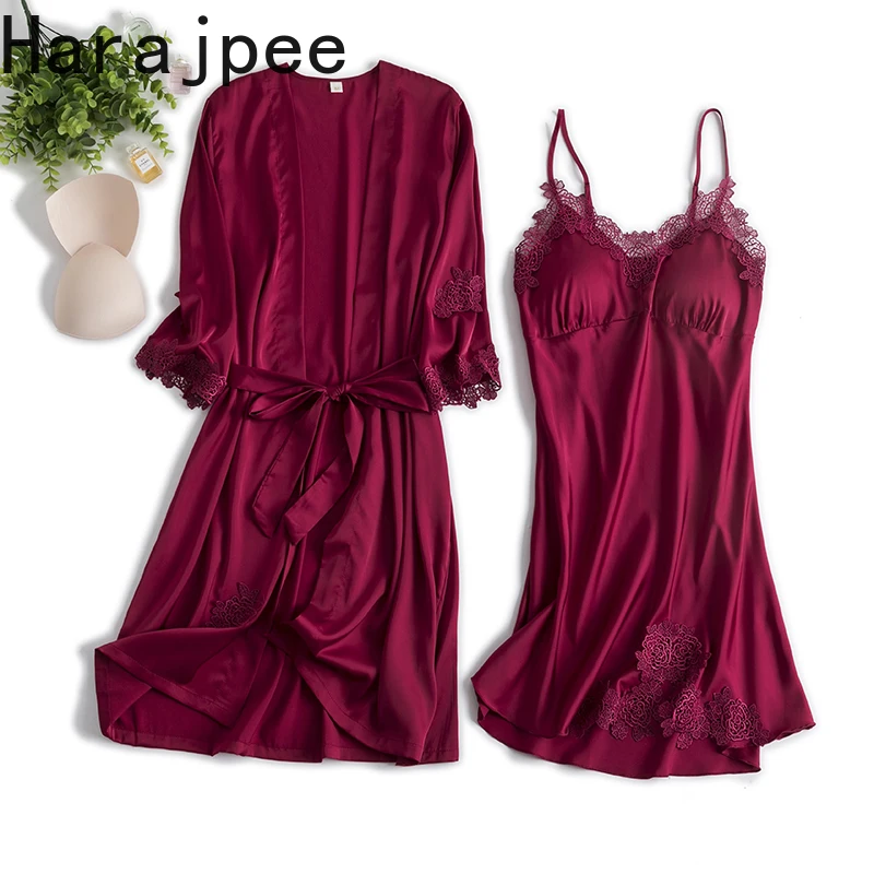 

Пижама в стиле харадзпи, женская тонкая Ночная сорочка из вискозы на бретелях, комплект из двух предметов с бюстгальтером, модная ночная руб...