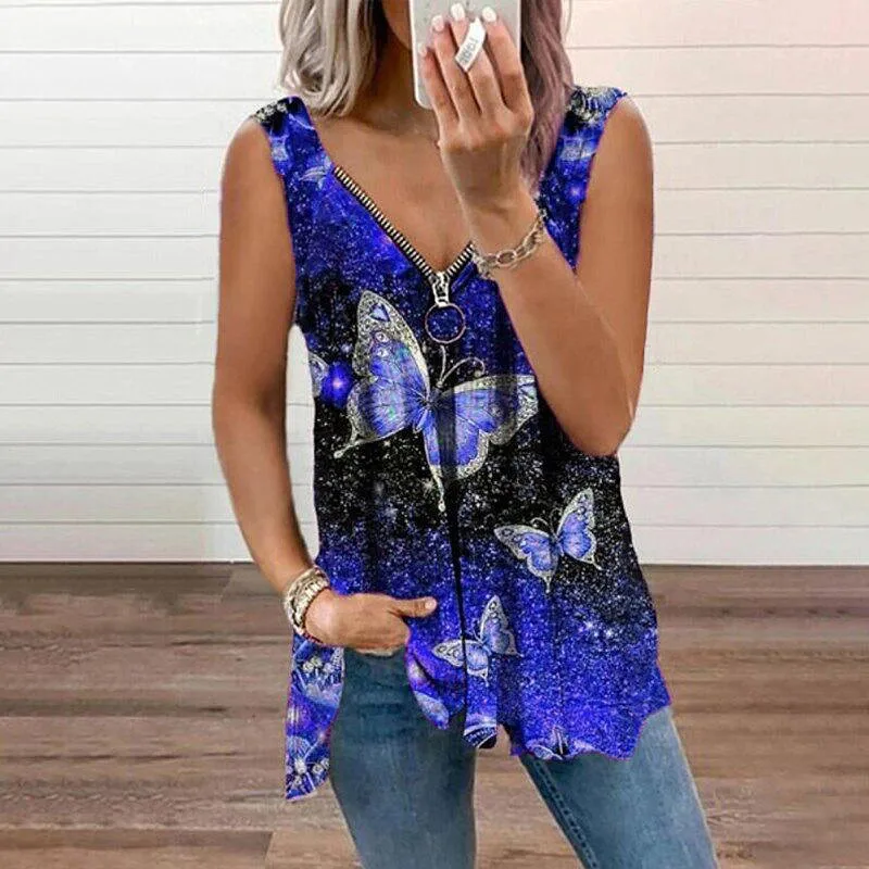 Summer New Fashion Casual V-neck Zipper Butterfly Print Sexy Loose Vest Tank Top Plus Size Pullover Women Clothing 2021 T-Shirt
Summer New Fashion Casual V-neck Zipper Butterfly Print Sexy Loose Vest Tank Top Plus Size Pullover Women Clothing 2021 T-Shirt