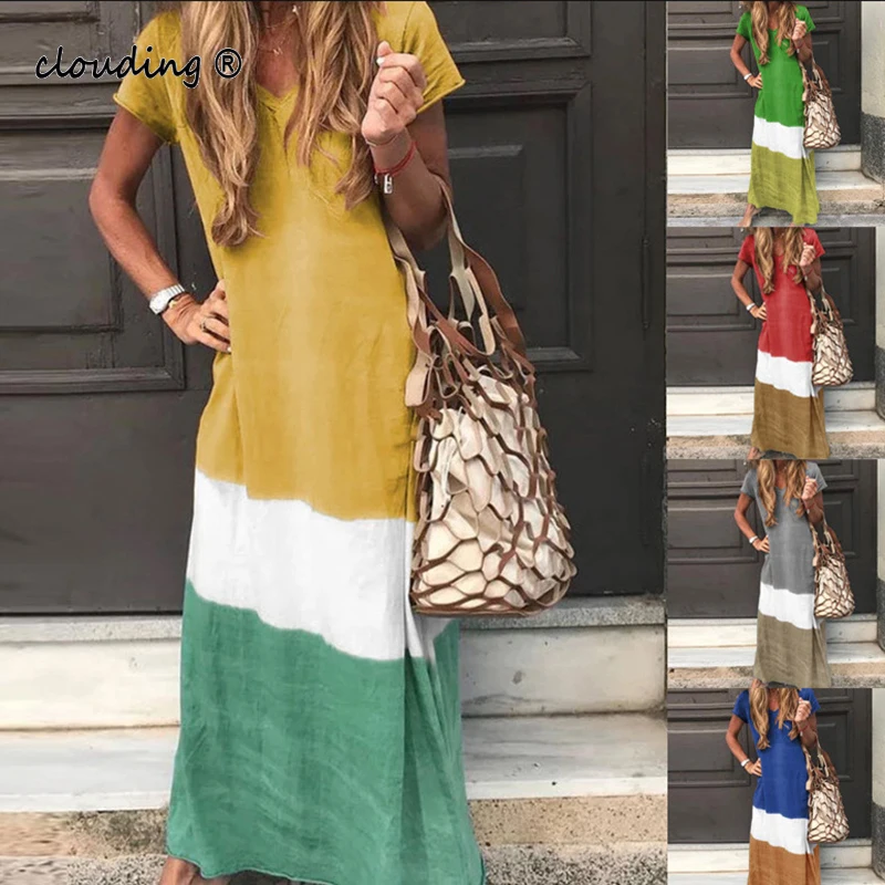 Women's Simple Fashion Loose Casual Three-Color Stitching Tie-Dye Printing Dress Plus Size Short-Sleeved V-Neck And Ankle Dress
Women's Simple Fashion Loose Casual Three-Color Stitching Tie-Dye Printing Dress Plus Size Short-Sleeved V-Neck And Ankle Dress