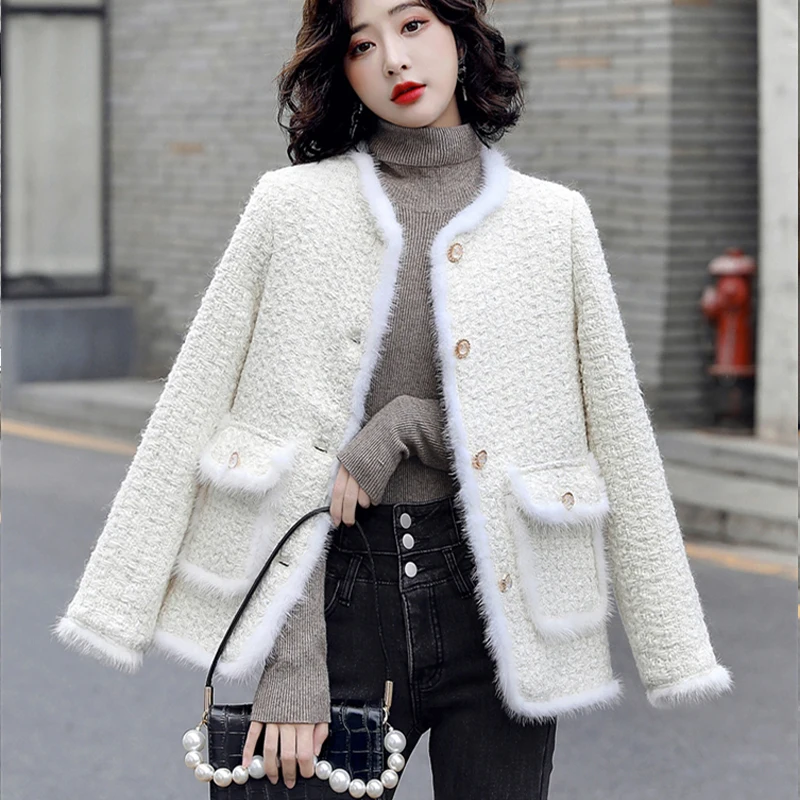 JSXDHK Luxury High Quality Women White Tweed Jacket Coat New Autumn Winter Rabbit Patchwork Woolen Thick Warm Pockets Outerwear
JSXDHK Luxury High Quality Women White Tweed Jacket Coat New Autumn Winter Rabbit Patchwork Woolen Thick Warm Pockets Outerwear