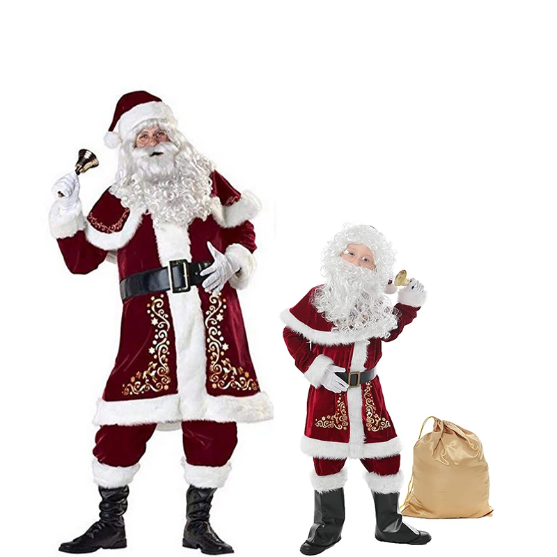 Костюм Санта-Клауса для мужчин взрослый ярко-красный роскошный бархатный