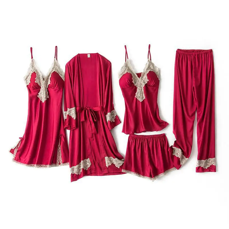 Women Sexy Lace 5PCS Pajamas Suit Sleepwear Rayon Sleep Set Nightgown Nightdress Bath Robe Gown Nightwear Lingerie Homewear
Women Sexy Lace 5PCS Pajamas Suit Sleepwear Rayon Sleep Set Nightgown Nightdress Bath Robe Gown Nightwear Lingerie Homewear