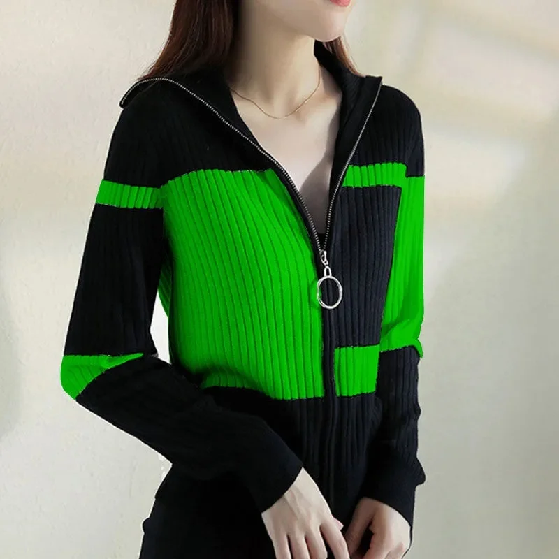 Knitted Jacket Female 2021 Autumn Striped Slim Coat Simple Contrast Color All-Match Zipper Cardigan Women Blouses Oversized Tops
Knitted Jacket Female 2021 Autumn Striped Slim Coat Simple Contrast Color All-Match Zipper Cardigan Women Blouses Oversized Tops