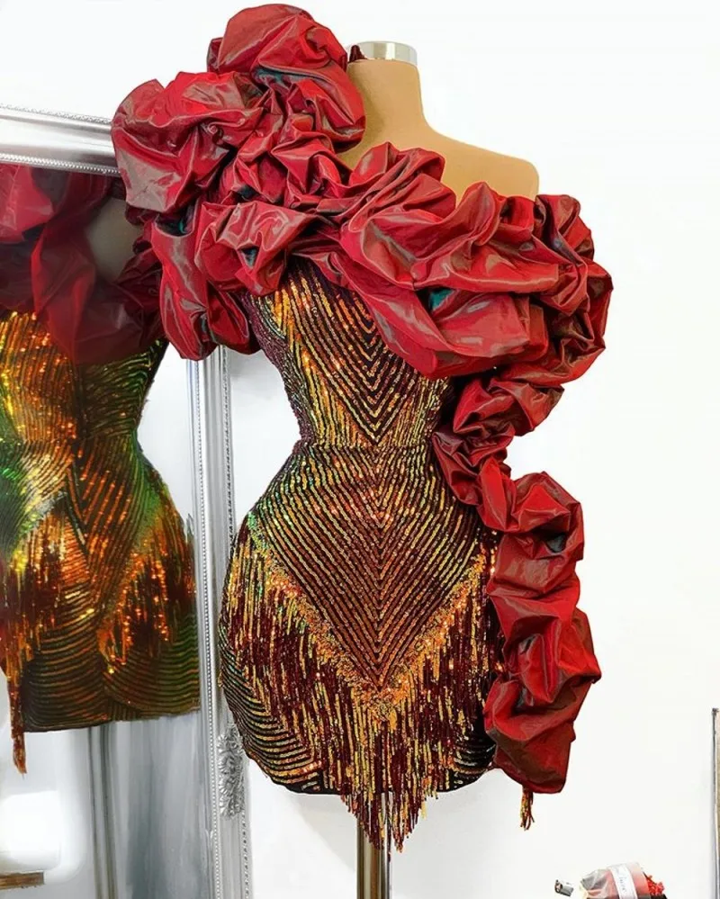 Aso Ebi Red Prom Dresses Cocktail Dress Ruffled Satin Sequined Mermaid Short Formal Party Gowns
Aso Ebi Red Prom Dresses Cocktail Dress Ruffled Satin Sequined Mermaid Short Formal Party Gowns