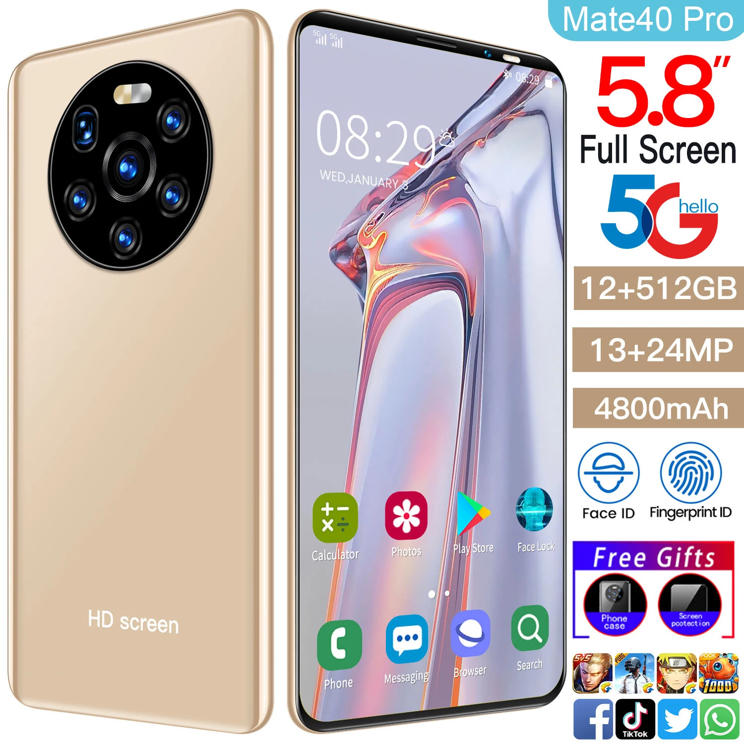 Smartphone Global Version Ultra Thin Mate40 Pro+ 5800mAh Full Screen 7.2 Inch Deca Core 12GB 512GB 4G LTE 5G Network Smartphone 
Smartphone Global Version Ultra Thin Mate40 Pro+ 5800mAh Full Screen 7.2 Inch Deca Core 12GB 512GB 4G LTE 5G Network Smartphone