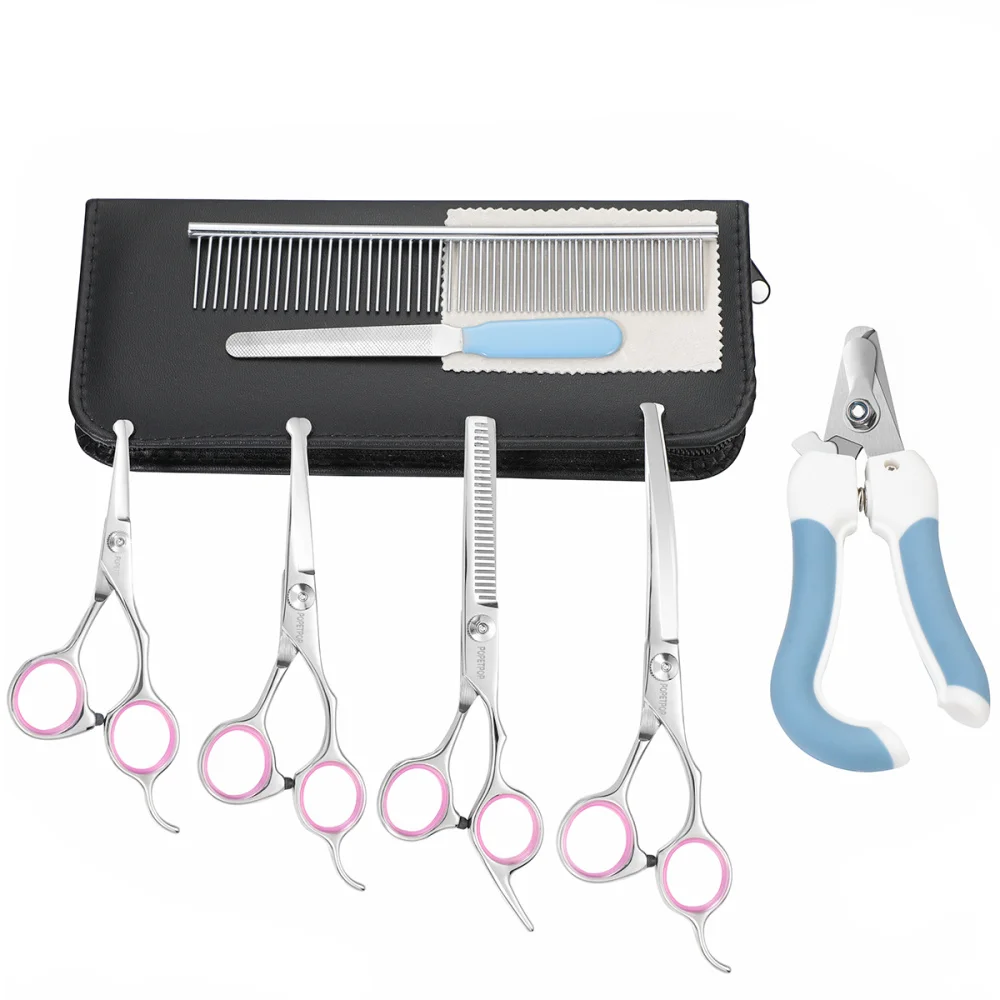 POPETPOP Dog Grooming Scissors Kit Heavy Duty Stainless Steel Dog Grooming Scissors Set with Safety Round Tip for Pet Cat Dog 
POPETPOP Dog Grooming Scissors Kit Heavy Duty Stainless Steel Dog Grooming Scissors Set with Safety Round Tip for Pet Cat Dog
