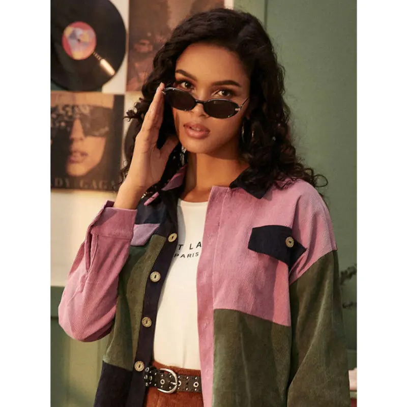 Women Corduroy Jacket Buttons Pockets pink green Cropped Contrast Coat Long Sleeve Streetwear Outwear Tops Manteau femme
Women Corduroy Jacket Buttons Pockets pink green Cropped Contrast Coat Long Sleeve Streetwear Outwear Tops Manteau femme