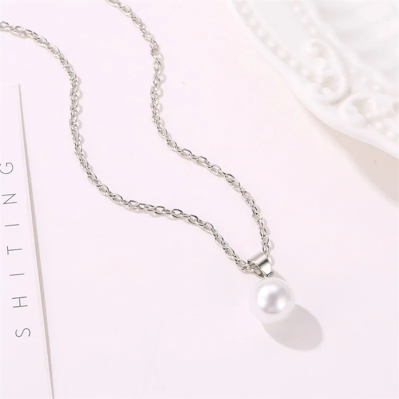Silver Color Round Pearl Pendants Necklace Simple Design Wild Elegant Charm For Women Jewelry Necklaces | Украшения и аксессуары