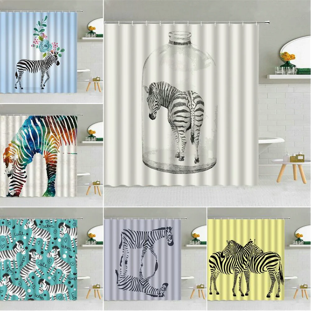 Cartoon Animal Zebra Bottle Creative Pattern Shower Curtain Rainbow Stripe Flower Leaf Simple Bathroom Decor Waterproof Curtains
Cartoon Animal Zebra Bottle Creative Pattern Shower Curtain Rainbow Stripe Flower Leaf Simple Bathroom Decor Waterproof Curtains