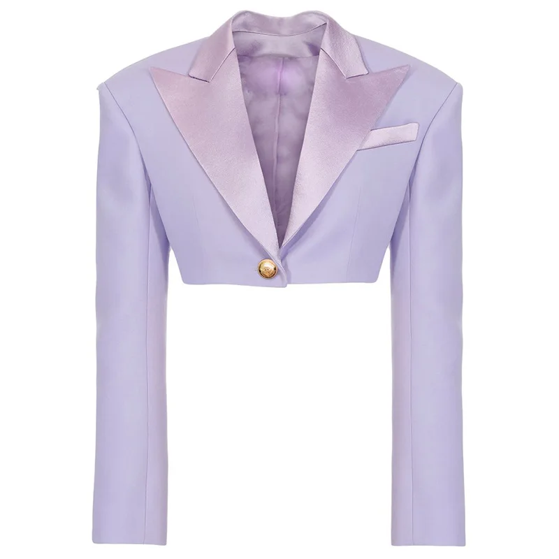 New Lavender Violet Short Blazer Women Autumn One-button Satin Collar Long Sleeve Short Suit Women's Blazers Jackets Top Quality
New Lavender Violet Short Blazer Women Autumn One-button Satin Collar Long Sleeve Short Suit Women's Blazers Jackets Top Quality