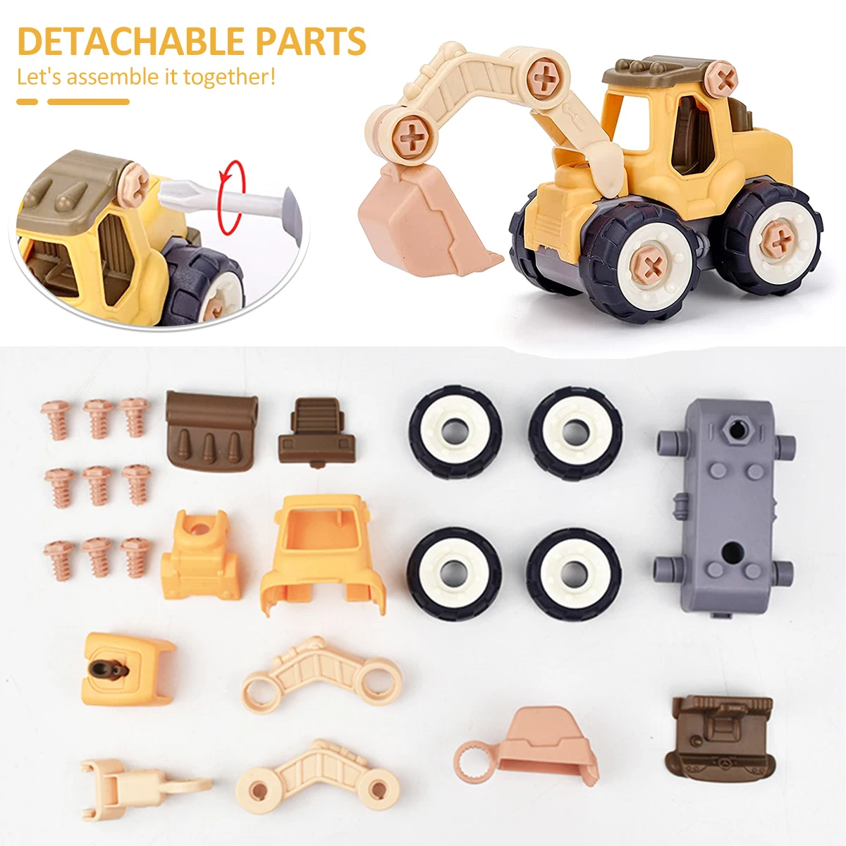 

Children's Puzzle DIY Disassembly Engineering Car Combination Set Assembling Excavator Bulldozer Drilling Car And Pressure Car