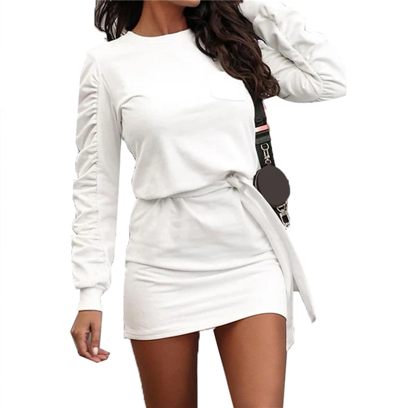 Autumn Long Sleeve Casual Pleated Dress 2021 Winter Solid Women Round Neck Sashes Dress Female Bandage Mini Dress
Autumn Long Sleeve Casual Pleated Dress 2021 Winter Solid Women Round Neck Sashes Dress Female Bandage Mini Dress