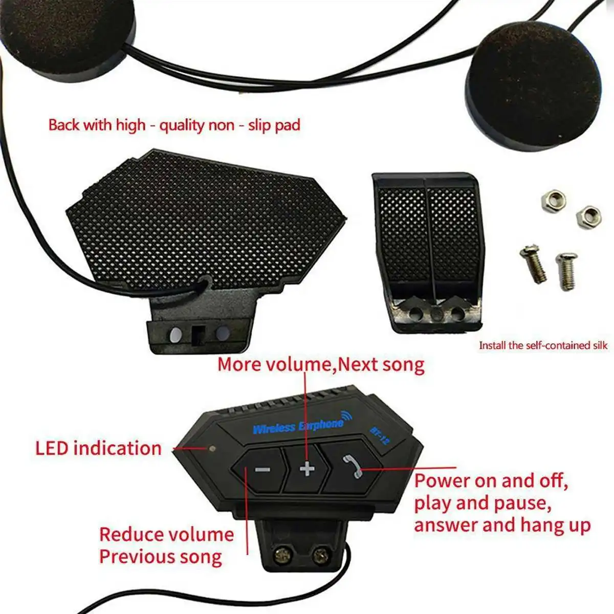 Waterproof Motorcycle Helmet Headset Wireless Bluetooth Headphone Speaker Hands-Free BT-12 Headset Intercom Motorbike Headphone
Waterproof Motorcycle Helmet Headset Wireless Bluetooth Headphone Speaker Hands-Free BT-12 Headset Intercom Motorbike Headphone