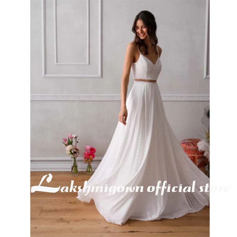 Two pieces Spaghetti Strap Wedding Dress A Line Lace and chiffon Boho Wedding gown bridal gown vestido de noiva Drop Ship
Two pieces Spaghetti Strap Wedding Dress A Line Lace and chiffon Boho Wedding gown bridal gown vestido de noiva Drop Ship