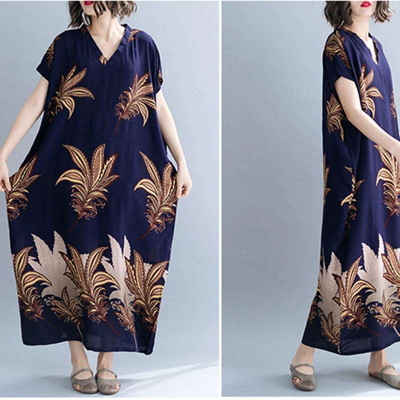 Loose African Dress for Women Irregular Leaf Print Short Sleeve V Neck Casual Suitable Long Dress Cotton Lady Garment
Loose African Dress for Women Irregular Leaf Print Short Sleeve V Neck Casual Suitable Long Dress Cotton Lady Garment