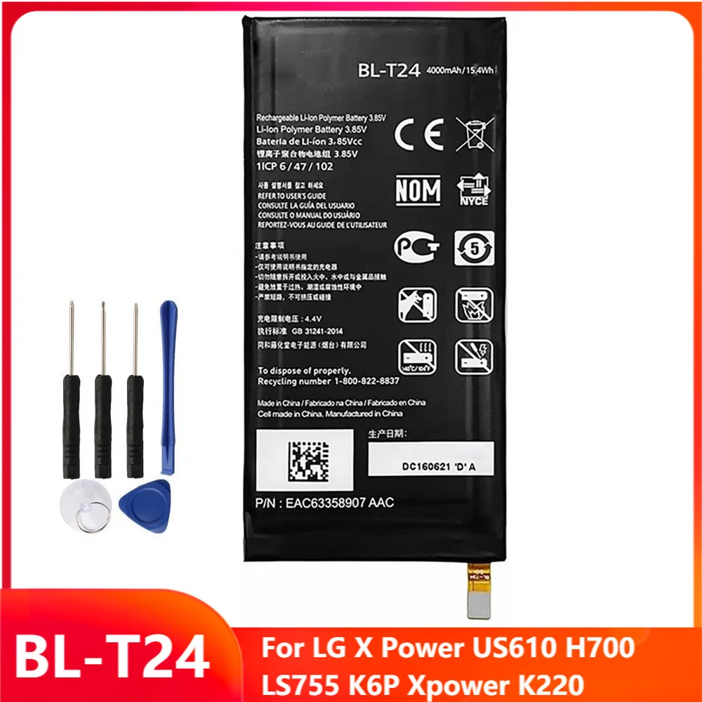 Original Replacement Phone Battery BL-T24 For LG X Power US610 H700 LS755 K6P Xpower K220 BL-T24 Rechargable Batteries 4100mAh
Original Replacement Phone Battery BL-T24 For LG X Power US610 H700 LS755 K6P Xpower K220 BL-T24 Rechargable Batteries 4100mAh