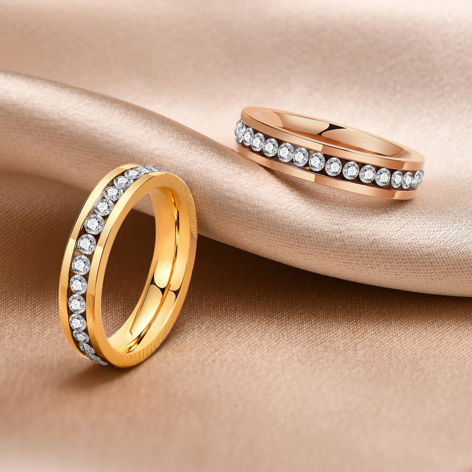 4mm Cubic Zirconia Engagement Ring for Women, Stainless Steel Channel Set Wedding Brand CZ Ring Gold Color
4mm Cubic Zirconia Engagement Ring for Women, Stainless Steel Channel Set Wedding Brand CZ Ring Gold Color