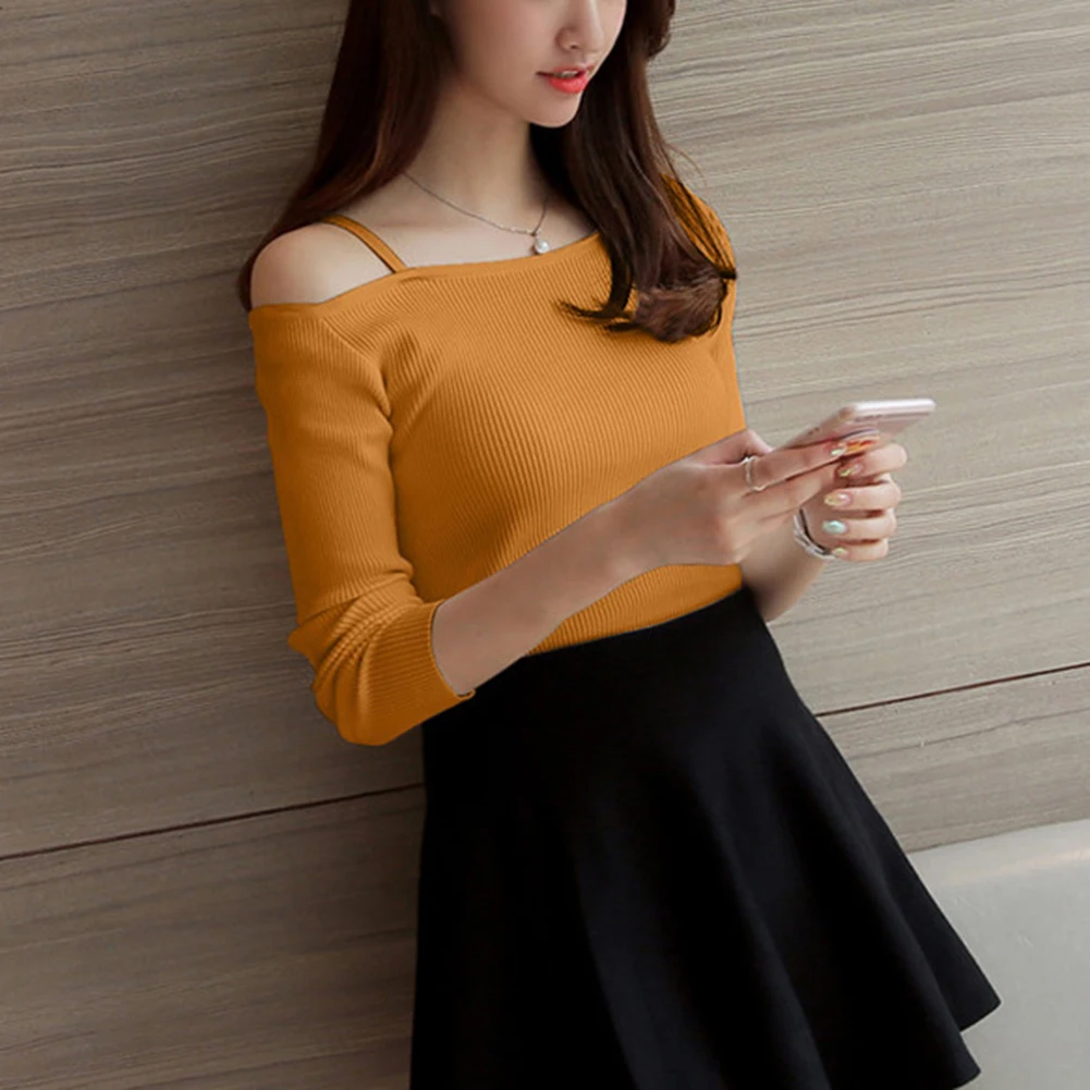 Fashion Sexy Off Shoulder Tops Women Long-sleeve Knitted Sweater Casual Elegant Skinny Slim Female Pullovers Autumn Winter
Fashion Sexy Off Shoulder Tops Women Long-sleeve Knitted Sweater Casual Elegant Skinny Slim Female Pullovers Autumn Winter