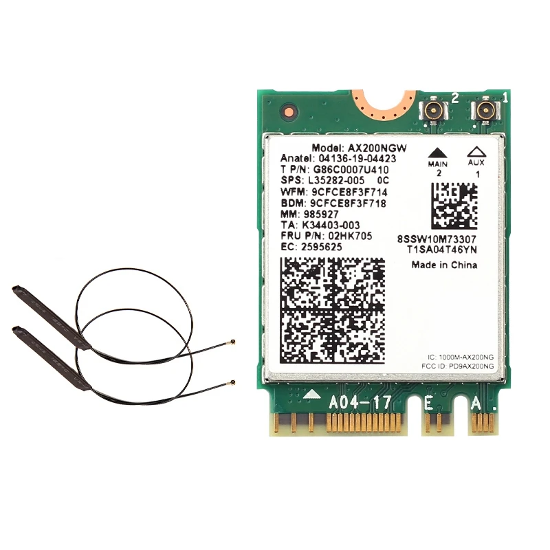 Сетевая карта AX200NGW Wi-Fi 6 M.2 NGFF 3000 Мбит/с 2,4G 5G двухдиапазонный Bluetooth 5,1 802.11Ax WiFi адаптер с антенной
Сетевая карта AX200NGW Wi-Fi 6 M.2 NGFF 3000 Мбит/с 2,4G 5G двухдиапазонный Bluetooth 5,1 802.11Ax WiFi адаптер с антенной