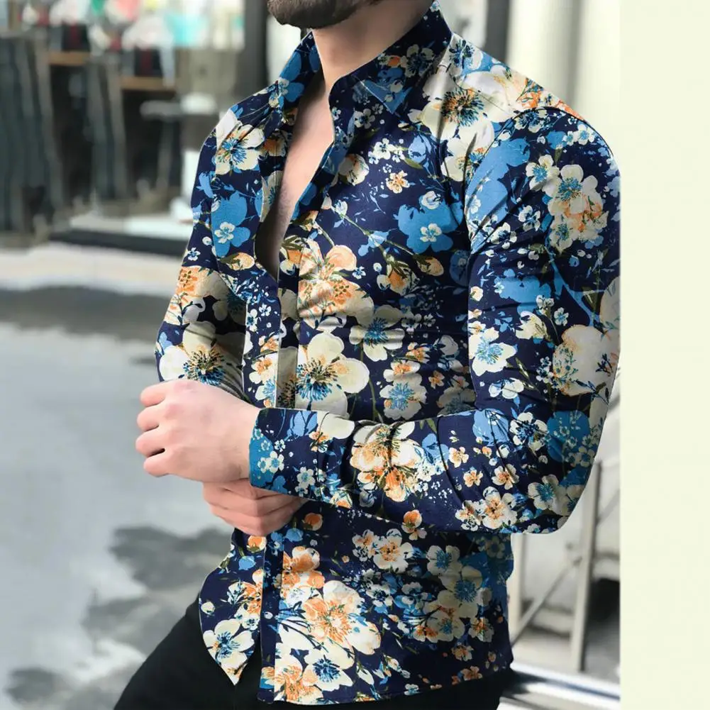 Мужская рубашка с цветочным принтом, на пуговицах, с длинным рукавом, топ с отворотом вечерние, модный тонкий топ на пуговицах для мужчин, По... 
Мужская рубашка с цветочным принтом, на пуговицах, с длинным рукавом, топ с отворотом вечерние, модный тонкий топ на пуговицах для мужчин, По...