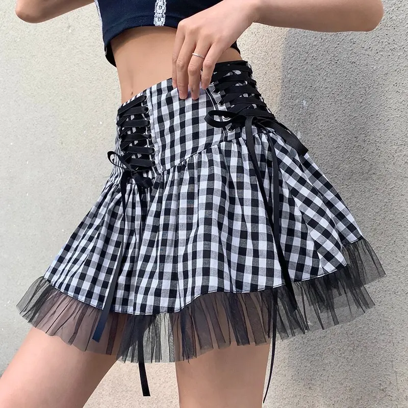 Y2K Aesthetic Mesh Patcgwork Tutu Ball Gown Skirt Women Harajuku Gothic Dark Lace Up Plaid Skirt Bandage High Waist Mini Skirts
Y2K Aesthetic Mesh Patcgwork Tutu Ball Gown Skirt Women Harajuku Gothic Dark Lace Up Plaid Skirt Bandage High Waist Mini Skirts