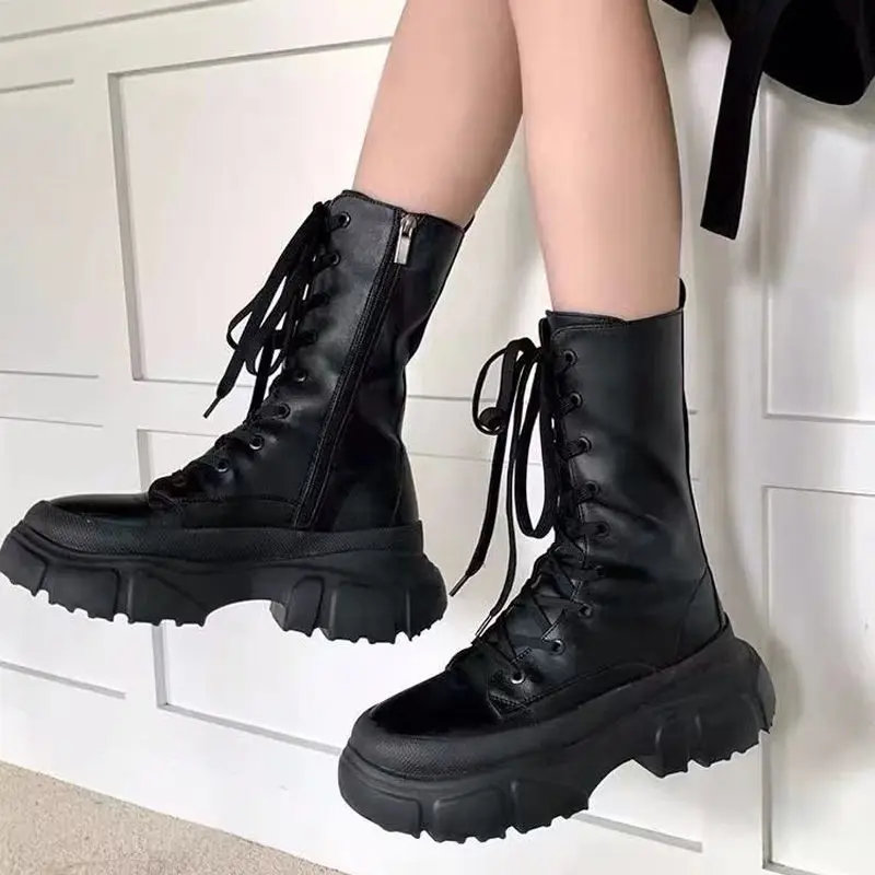 Punk Lace Up Chunky Mid Calf Boots Women Pu Leather High Platform Motorcycle Boots Woman Zipper Thick Heels Gothic Shoes
Punk Lace Up Chunky Mid Calf Boots Women Pu Leather High Platform Motorcycle Boots Woman Zipper Thick Heels Gothic Shoes