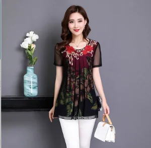 2021 New Summer Middle Aaged Women Flower Print Casual Loose Blouse Tops Female Fashion Short Sleeve Plus Size 5xl Shirt D29 
2021 New Summer Middle Aaged Women Flower Print Casual Loose Blouse Tops Female Fashion Short Sleeve Plus Size 5xl Shirt D29