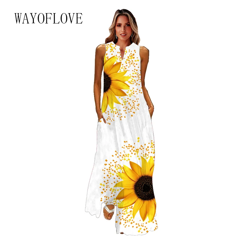 WAYOFLOVE Summer White Long Dress Casual Holiday Beach V Neck Dresses Woman Party Elegant Sleeveless Sunflower Print Dress Women
WAYOFLOVE Summer White Long Dress Casual Holiday Beach V Neck Dresses Woman Party Elegant Sleeveless Sunflower Print Dress Women
