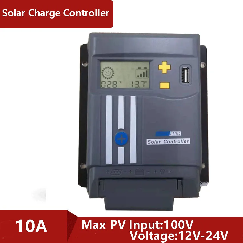 MPPT Solar Charge Controller 10A Solar Power Regulator 12V 24V Auto LCD Display for Max PV 100VDC Lead Acid Lithium Battery
MPPT Solar Charge Controller 10A Solar Power Regulator 12V 24V Auto LCD Display for Max PV 100VDC Lead Acid Lithium Battery
