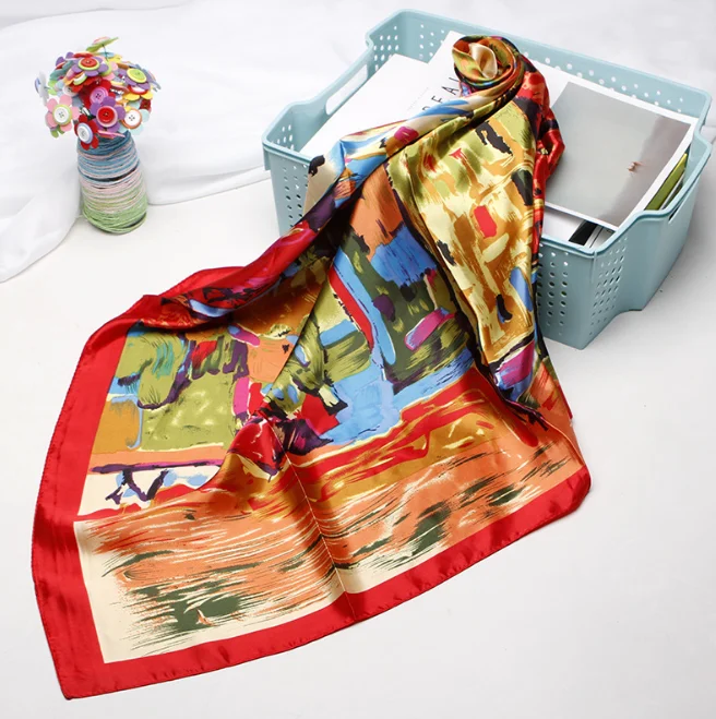 90*90cm Silk painting Scarves Women Foulard Square Head Hijab Scarf Ladies Satiny Shawl wrap muffler pareo female hijab poncho
90*90cm Silk painting Scarves Women Foulard Square Head Hijab Scarf Ladies Satiny Shawl wrap muffler pareo female hijab poncho
