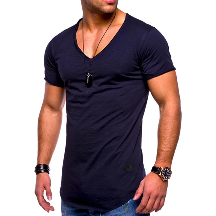 Мужская простая модная футболка из полиэстера с V-образным вырезом лидер продаж