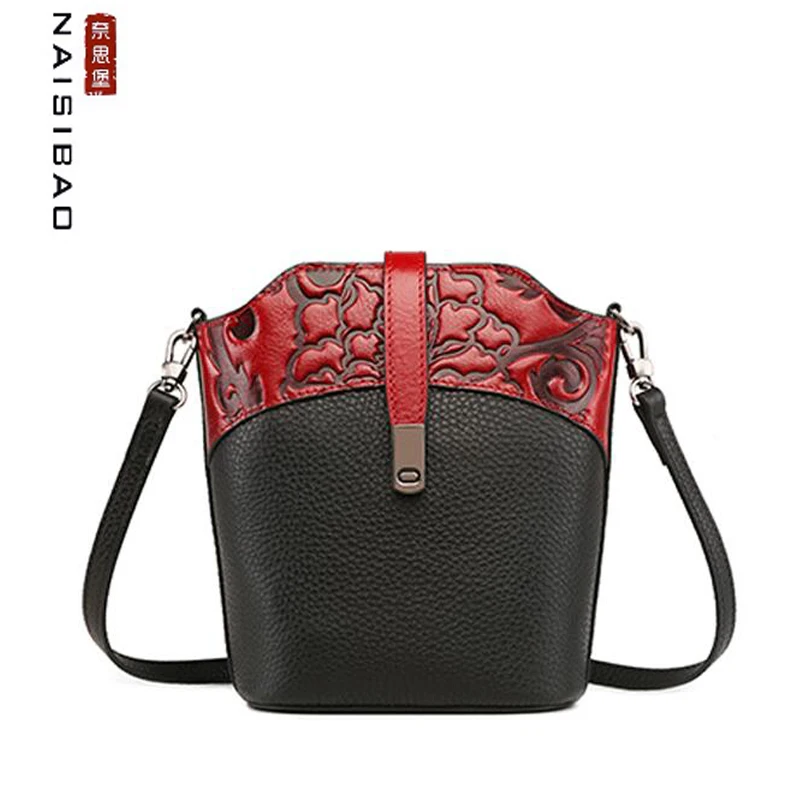 

NAISIBAO Cowhide Embossing bag luxury handbags women bags Women's famous brand Genuine Leather bags leather shoulder bag