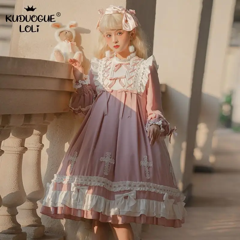 Summer Spring Cute Lolita Girls Dress Long Sleeve Sweet Crisscross Ribbons Applique Ruffles Bowknot Bows Women Cosplay Party
Summer Spring Cute Lolita Girls Dress Long Sleeve Sweet Crisscross Ribbons Applique Ruffles Bowknot Bows Women Cosplay Party